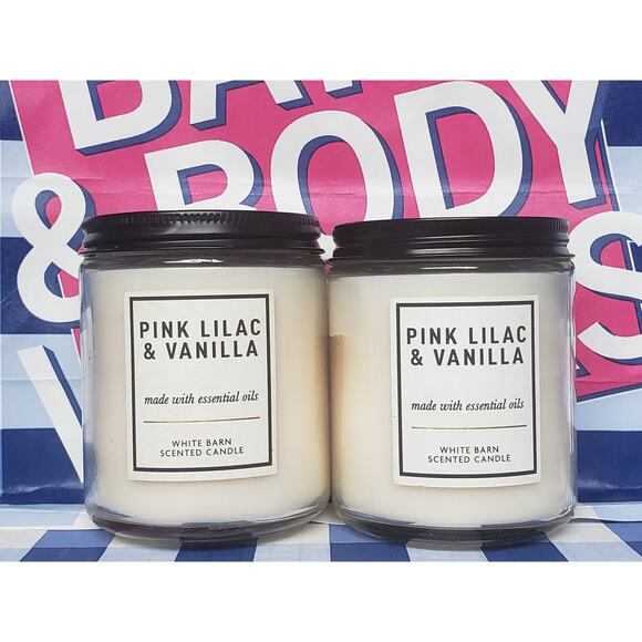 BBW Pink Lilac & Vanilla Single Wick Candles Set of 2 Home Fragrance Decor - Picture 1 of 2